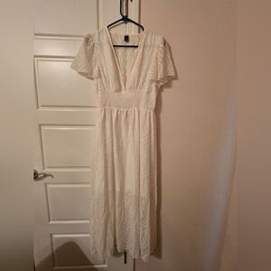 SHEIN Cream Smocked Flutter Sleeve Sundress